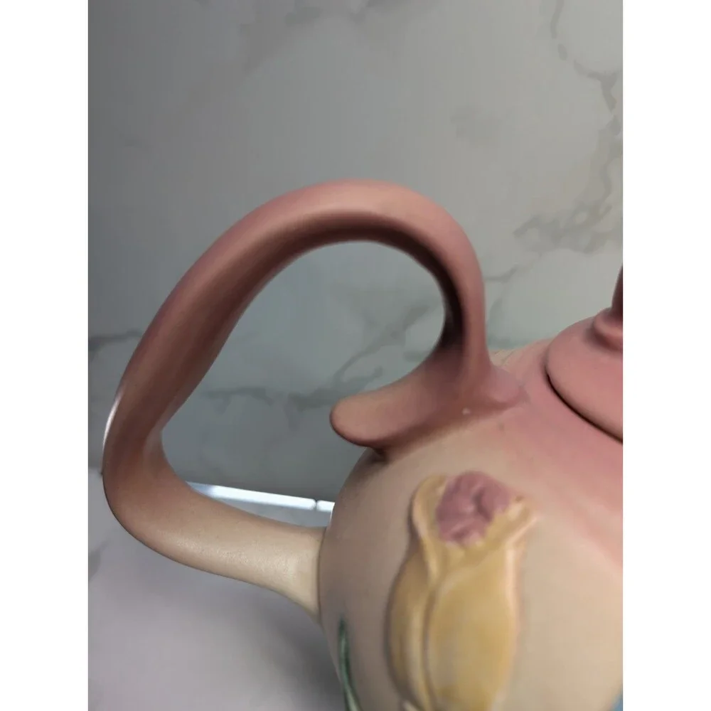 Hull Pottery Art U.S.A. E-20 Pink Bow Knot Teapot with Lid Matte Finish E-20
